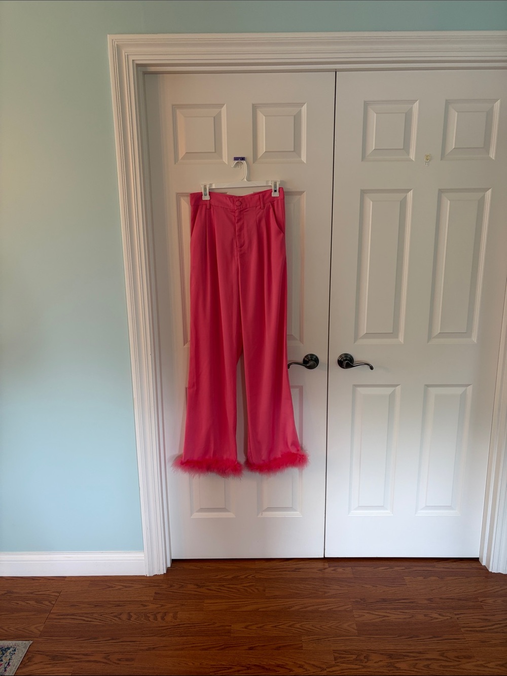 Pink Feather Hem Wide-Leg Pants